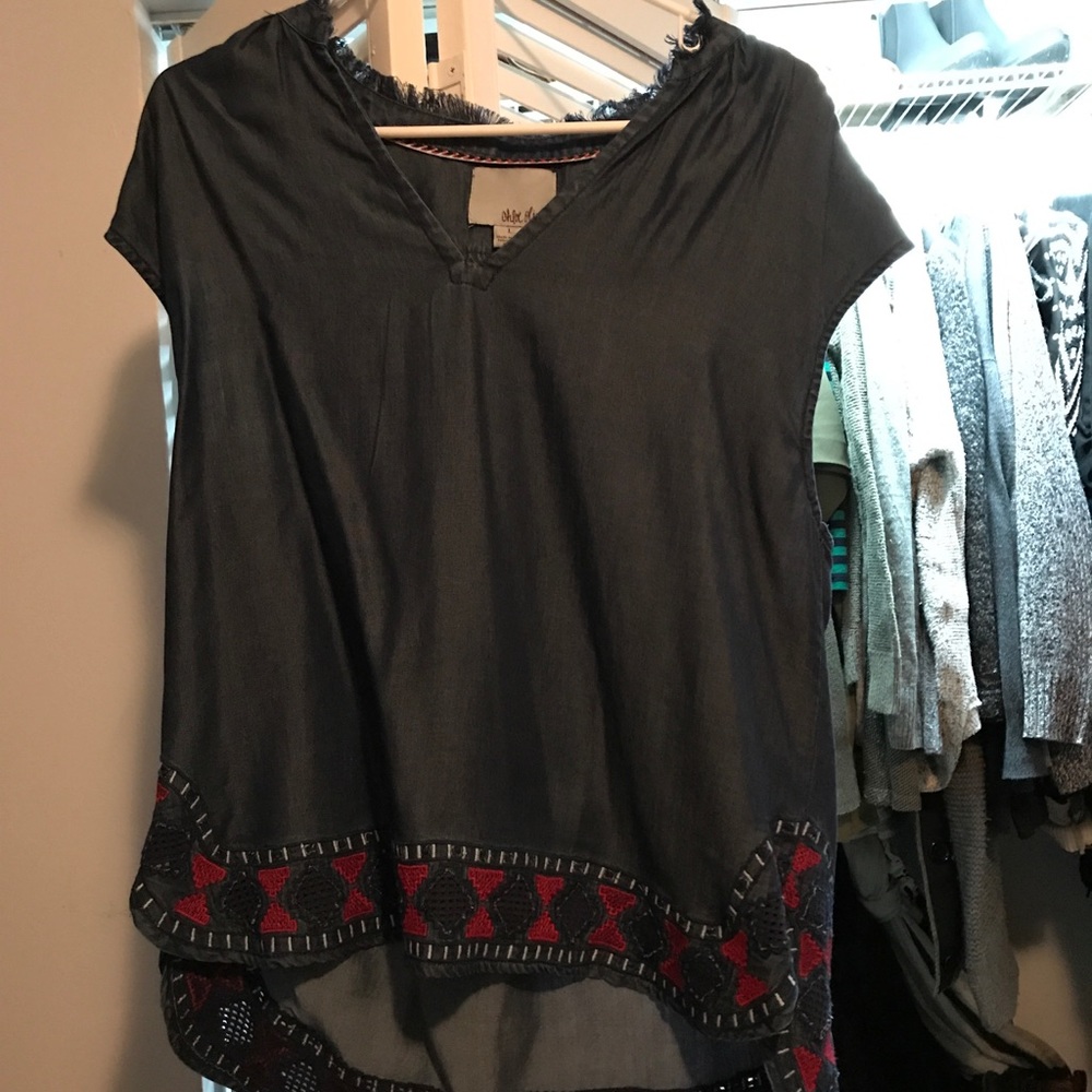 Embroidered chambray tunic